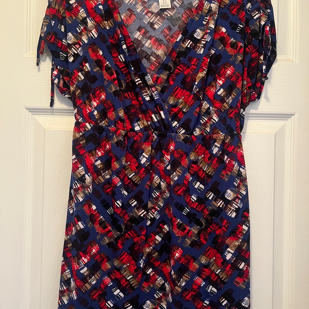 Motherhood Blue Red Patterned Wrap-Style Tunic